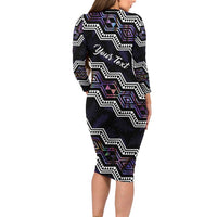 Personalised Taniko Aotearoa Mix Paua Shell Family Matching Long Sleeve Bodycon Dress and Hawaiian Shirt Niho Taniwha Lilac Glitter LT01 - Polynesian Pride