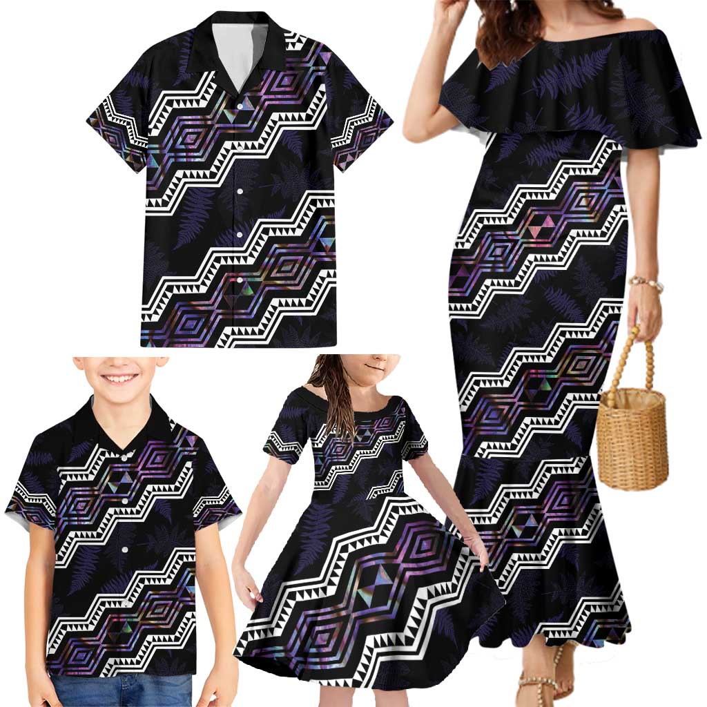 Personalised Taniko Aotearoa Mix Paua Shell Family Matching Mermaid Dress and Hawaiian Shirt Niho Taniwha Lilac Glitter LT01 - Polynesian Pride