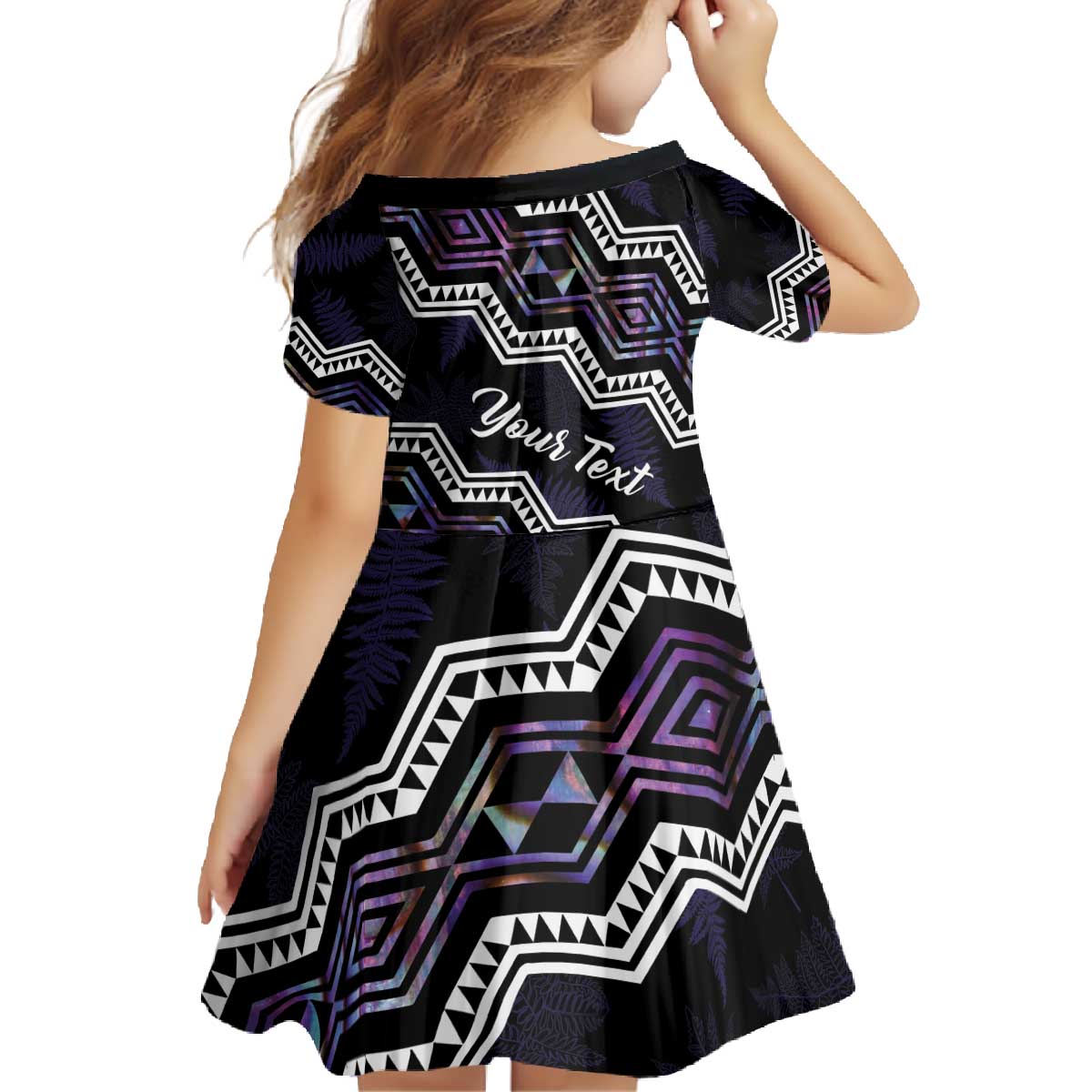 Personalised Taniko Aotearoa Mix Paua Shell Family Matching Off The Shoulder Long Sleeve Dress and Hawaiian Shirt Niho Taniwha Lilac Glitter LT01 - Polynesian Pride