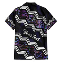 Personalised Taniko Aotearoa Mix Paua Shell Family Matching Off The Shoulder Long Sleeve Dress and Hawaiian Shirt Niho Taniwha Lilac Glitter LT01 - Polynesian Pride