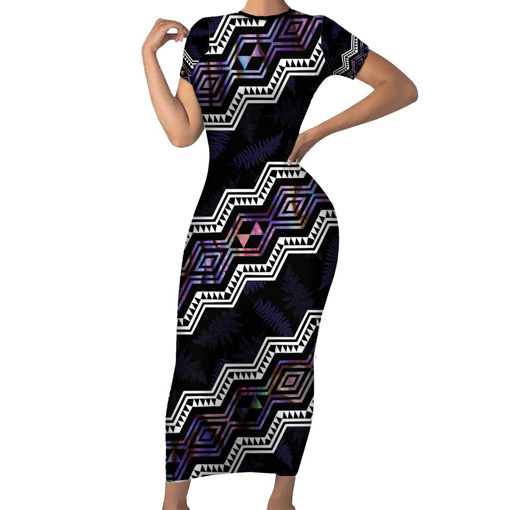 Personalised Taniko Aotearoa Mix Paua Shell Family Matching Short Sleeve Bodycon Dress and Hawaiian Shirt Niho Taniwha Lilac Glitter LT01 Mom's Dress Purple - Polynesian Pride