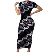 Personalised Taniko Aotearoa Mix Paua Shell Family Matching Short Sleeve Bodycon Dress and Hawaiian Shirt Niho Taniwha Lilac Glitter LT01 Mom's Dress Purple - Polynesian Pride