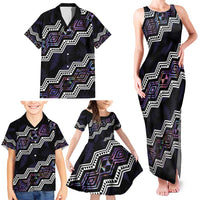 Personalised Taniko Aotearoa Mix Paua Shell Family Matching Tank Maxi Dress and Hawaiian Shirt Niho Taniwha Lilac Glitter LT01 - Polynesian Pride