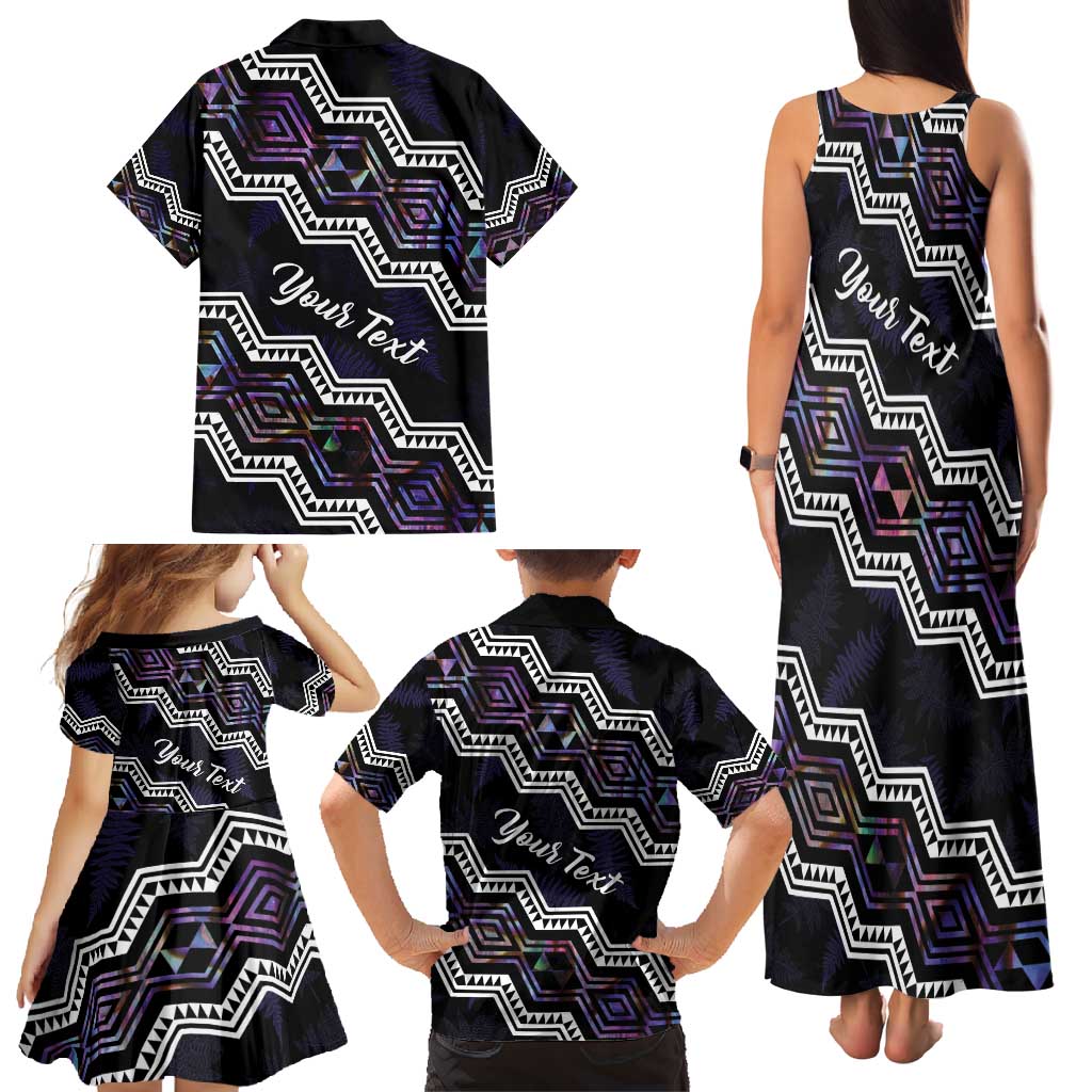 Personalised Taniko Aotearoa Mix Paua Shell Family Matching Tank Maxi Dress and Hawaiian Shirt Niho Taniwha Lilac Glitter LT01 - Polynesian Pride