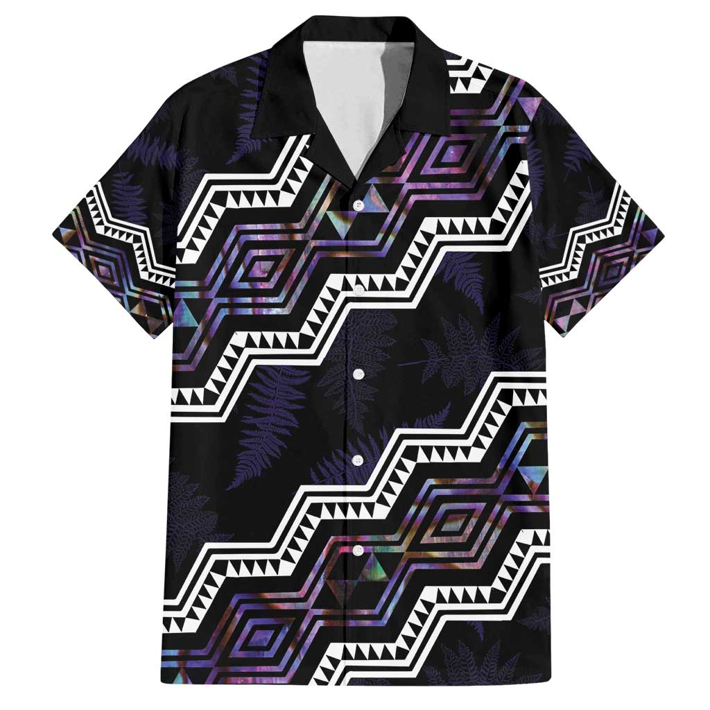 Personalised Taniko Aotearoa Mix Paua Shell Family Matching Tank Maxi Dress and Hawaiian Shirt Niho Taniwha Lilac Glitter LT01 Dad's Shirt - Short Sleeve Purple - Polynesian Pride