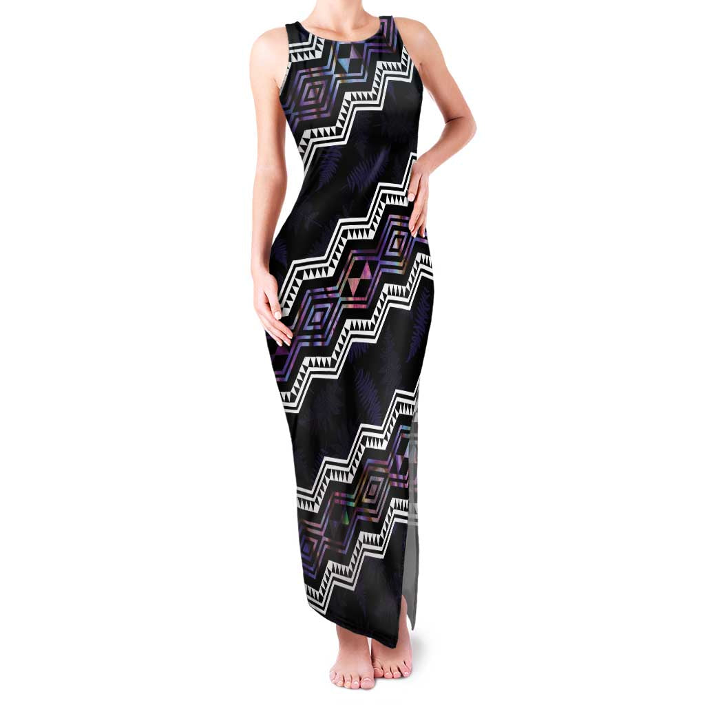Personalised Taniko Aotearoa Mix Paua Shell Family Matching Tank Maxi Dress and Hawaiian Shirt Niho Taniwha Lilac Glitter LT01 Mom's Dress Purple - Polynesian Pride
