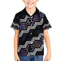 Personalised Taniko Aotearoa Mix Paua Shell Family Matching Tank Maxi Dress and Hawaiian Shirt Niho Taniwha Lilac Glitter LT01 Son's Shirt Purple - Polynesian Pride