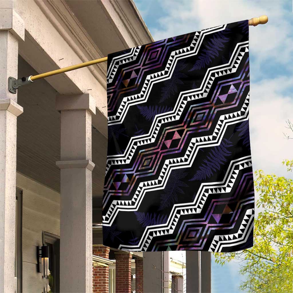 Personalised Taniko Aotearoa Mix Paua Shell Garden Flag Niho Taniwha Lilac Glitter LT01 House Flag Purple - Polynesian Pride