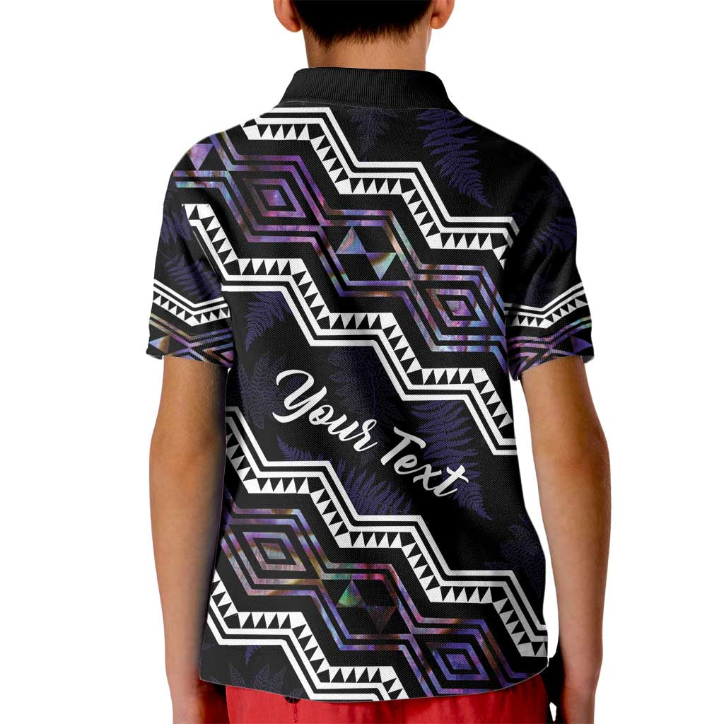 Personalised Taniko Aotearoa Mix Paua Shell Kid Polo Shirt Niho Taniwha Lilac Glitter