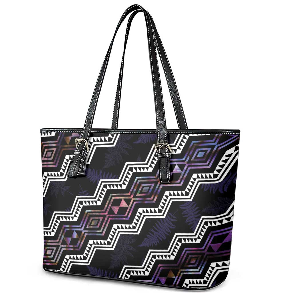 Personalised Taniko Aotearoa Mix Paua Shell Leather Tote Bag Niho Taniwha Lilac Glitter