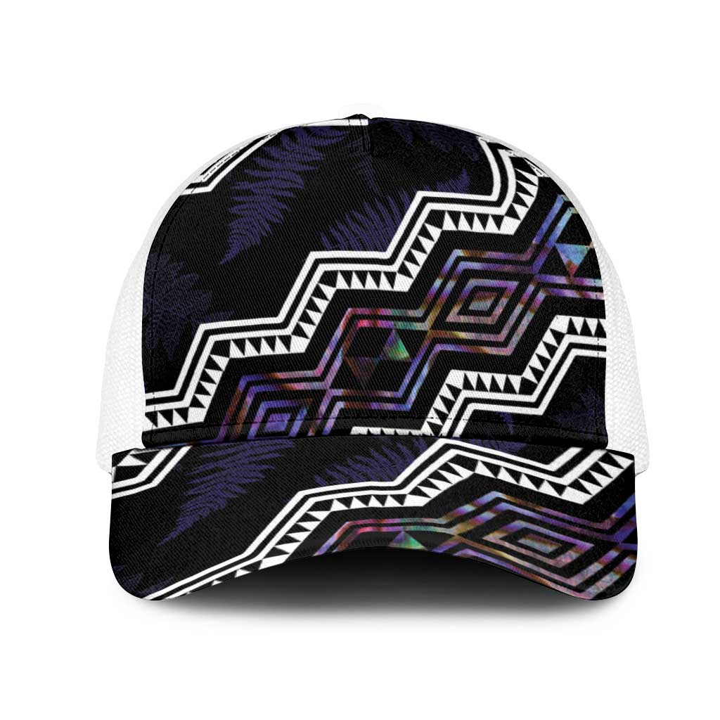 Taniko Aotearoa Mix Paua Shell Mesh Trucker Cap Niho Taniwha Lilac Glitter LT01 One Size White Purple - Polynesian Pride
