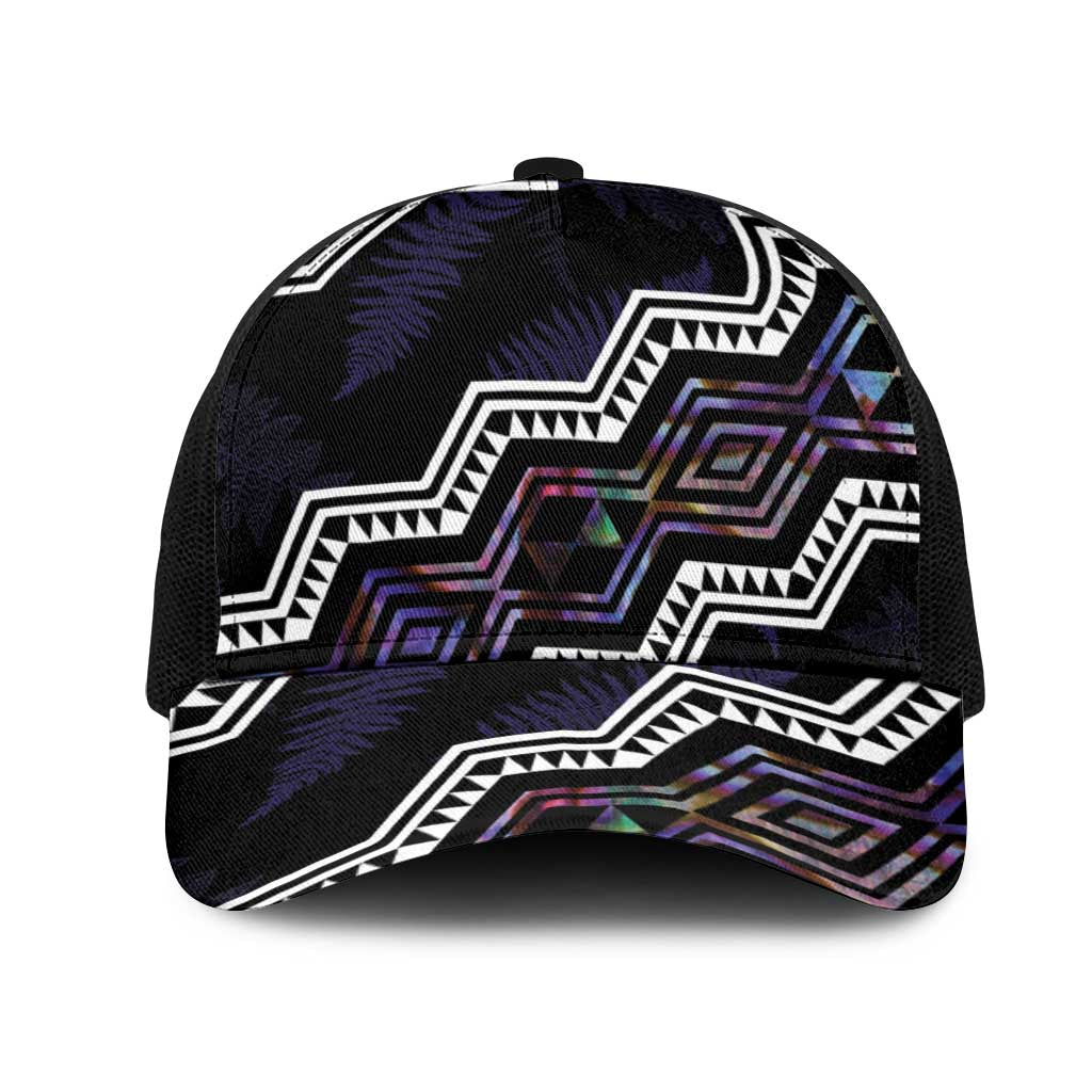 Taniko Aotearoa Mix Paua Shell Mesh Trucker Cap Niho Taniwha Lilac Glitter LT01 One Size Black Purple - Polynesian Pride