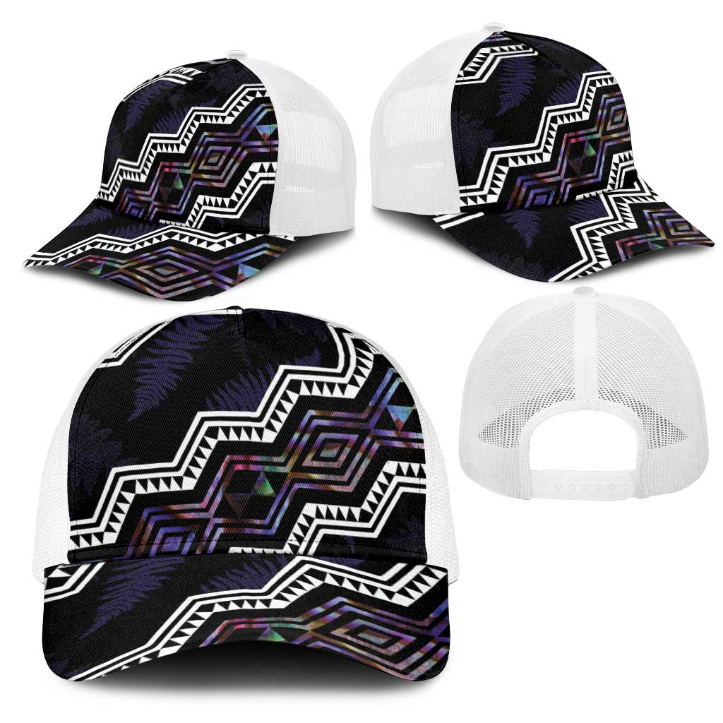 Taniko Aotearoa Mix Paua Shell Mesh Trucker Cap Niho Taniwha Lilac Glitter LT01 - Polynesian Pride
