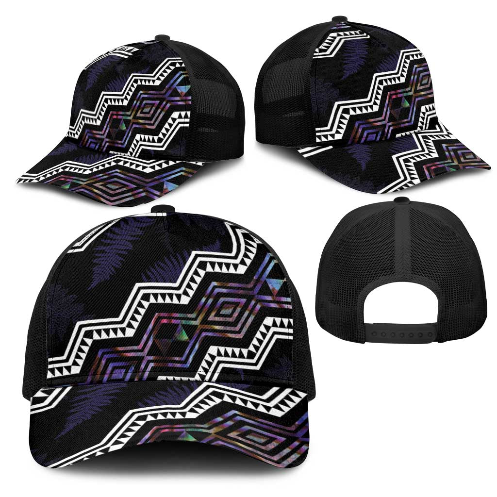 Taniko Aotearoa Mix Paua Shell Mesh Trucker Cap Niho Taniwha Lilac Glitter LT01 - Polynesian Pride