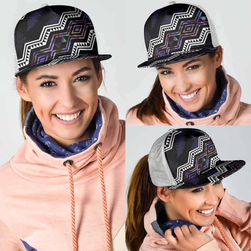 Taniko Aotearoa Mix Paua Shell Mesh Trucker Cap Niho Taniwha Lilac Glitter LT01 - Polynesian Pride