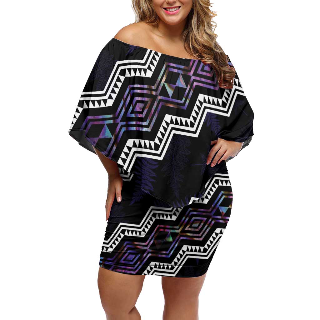 Personalised Taniko Aotearoa Mix Paua Shell Off Shoulder Short Dress Niho Taniwha Lilac Glitter LT01 Women Purple - Polynesian Pride