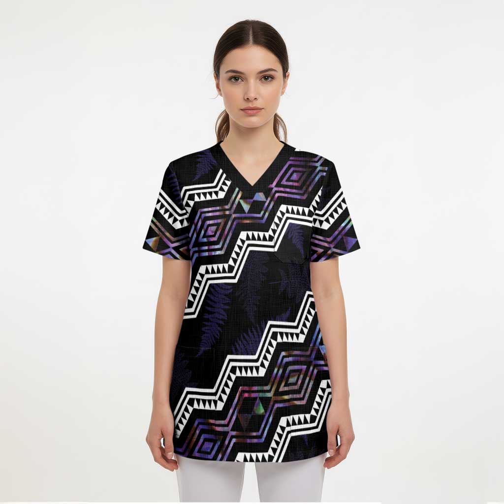 Personalised Taniko Aotearoa Mix Paua Shell Scrub Top Niho Taniwha Lilac Glitter - Polynesian Pride