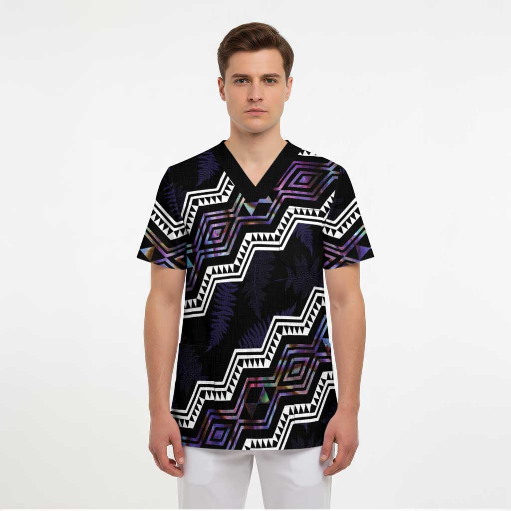 Personalised Taniko Aotearoa Mix Paua Shell Scrub Top Niho Taniwha Lilac Glitter - Polynesian Pride