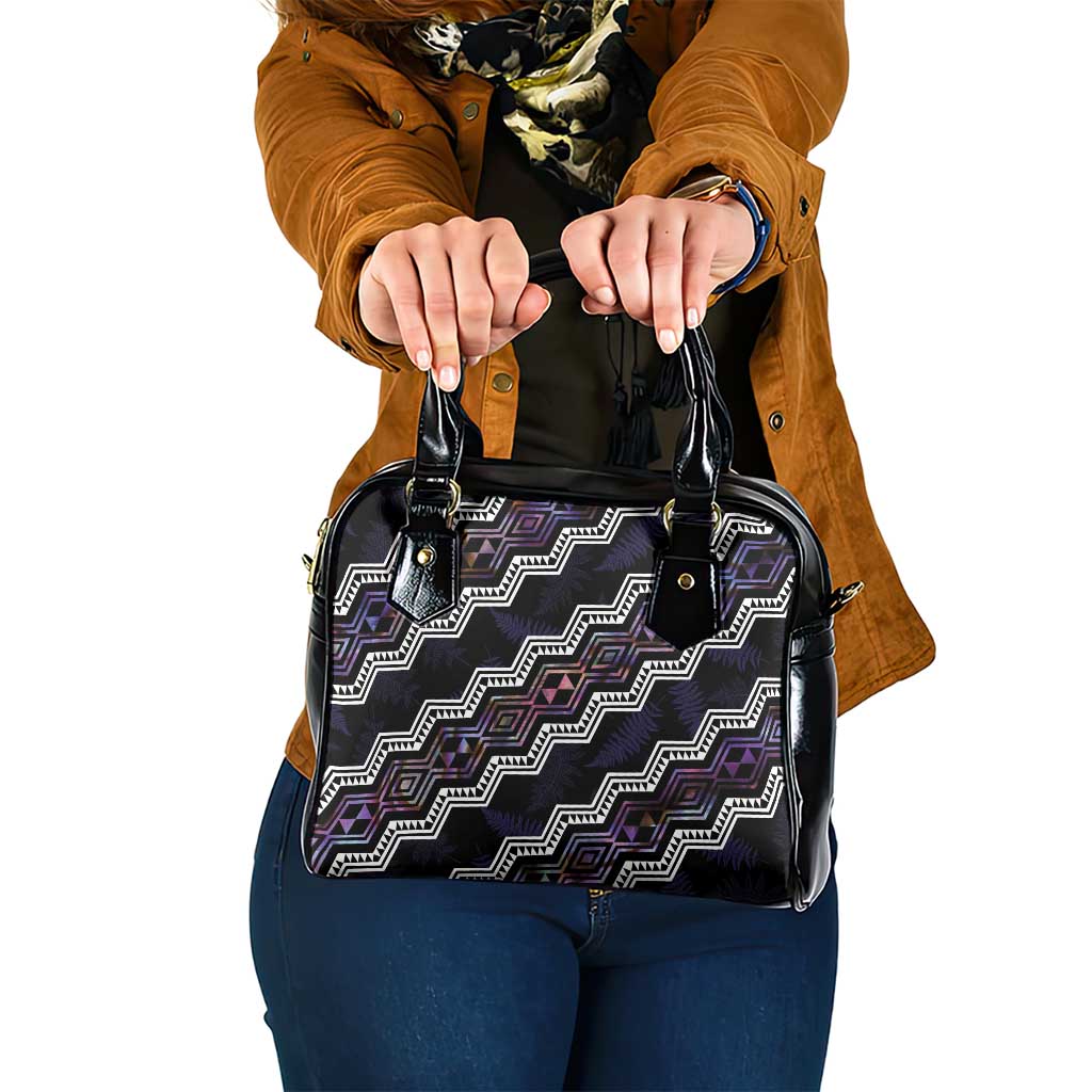Personalised Taniko Aotearoa Mix Paua Shell Shoulder Handbag Niho Taniwha Lilac Glitter