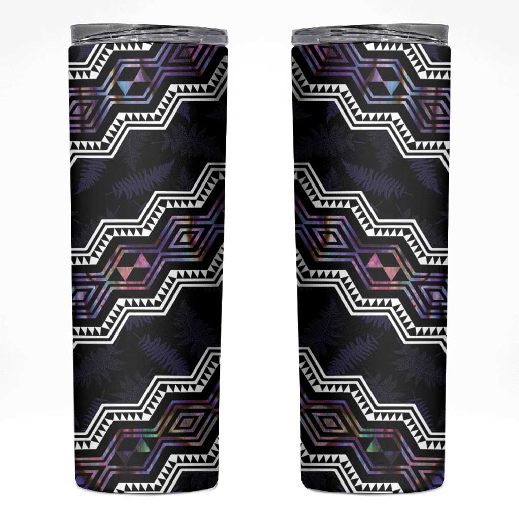 Personalised Taniko Aotearoa Mix Paua Shell Skinny Tumbler Niho Taniwha Lilac Glitter LT01 Purple - Polynesian Pride