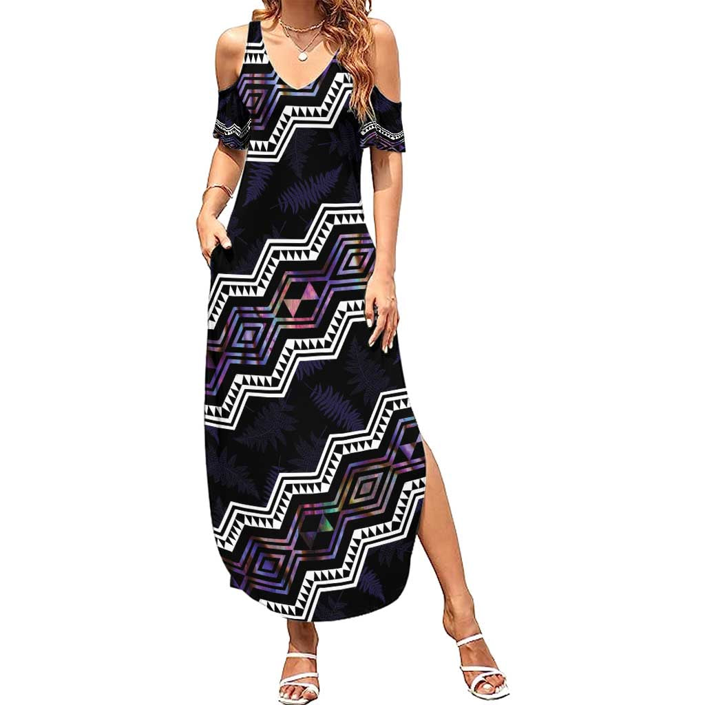 Personalised Taniko Aotearoa Mix Paua Shell Summer Maxi Dress Niho Taniwha Lilac Glitter LT01 Women Purple - Polynesian Pride