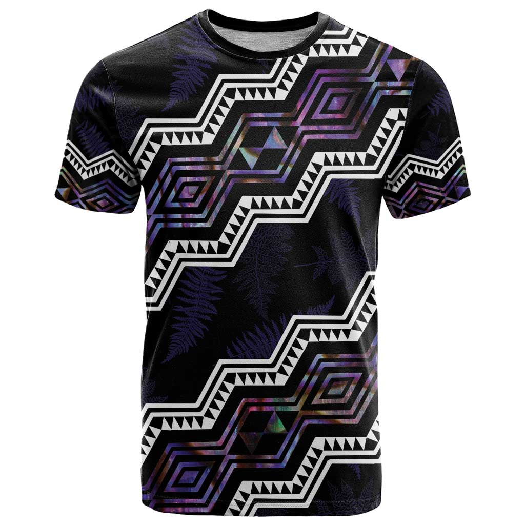 Personalised Taniko Aotearoa Mix Paua Shell T Shirt Niho Taniwha Lilac Glitter