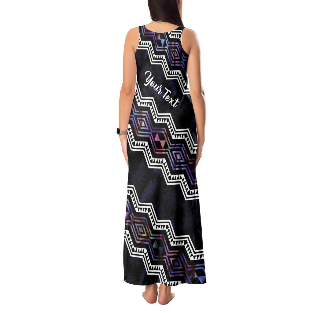 Personalised Taniko Aotearoa Mix Paua Shell Tank Maxi Dress Niho Taniwha Lilac Glitter