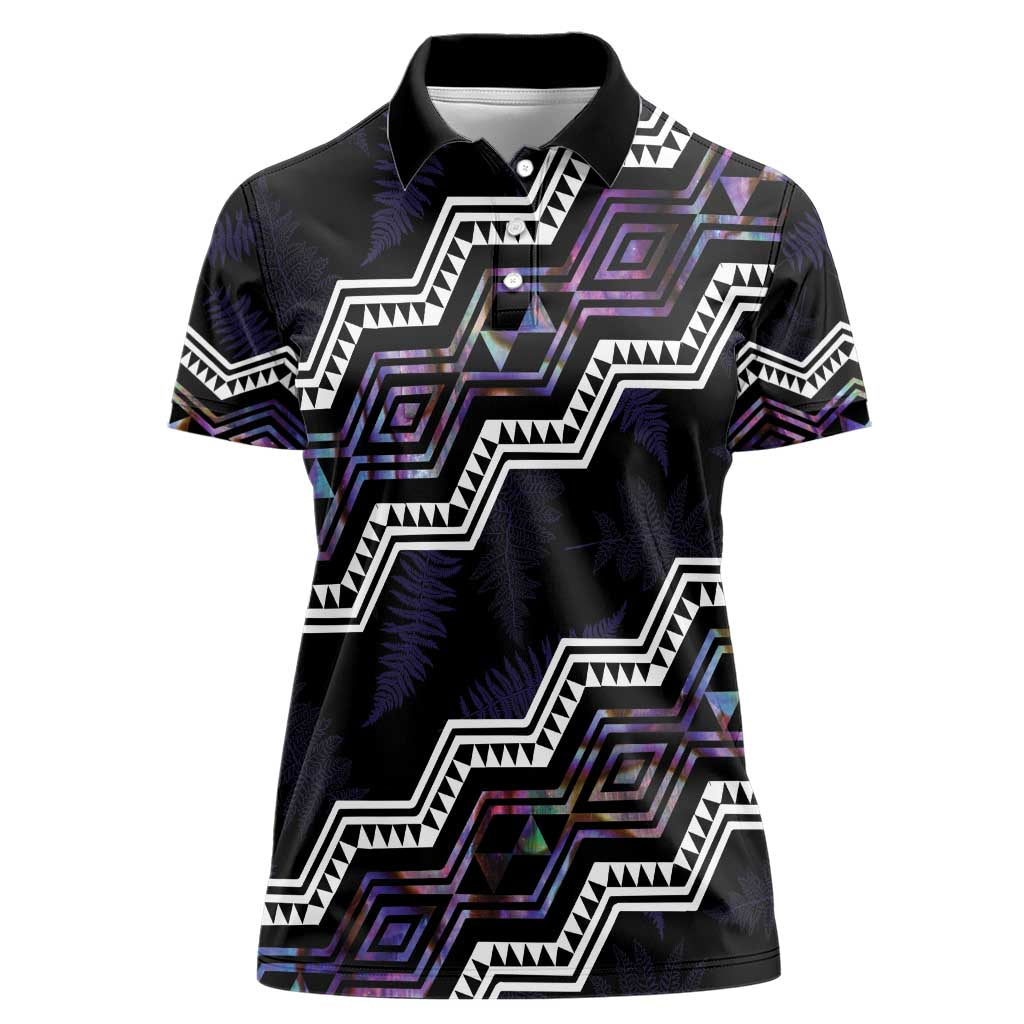 Personalised Taniko Aotearoa Mix Paua Shell Women Polo Shirt Niho Taniwha Lilac Glitter
