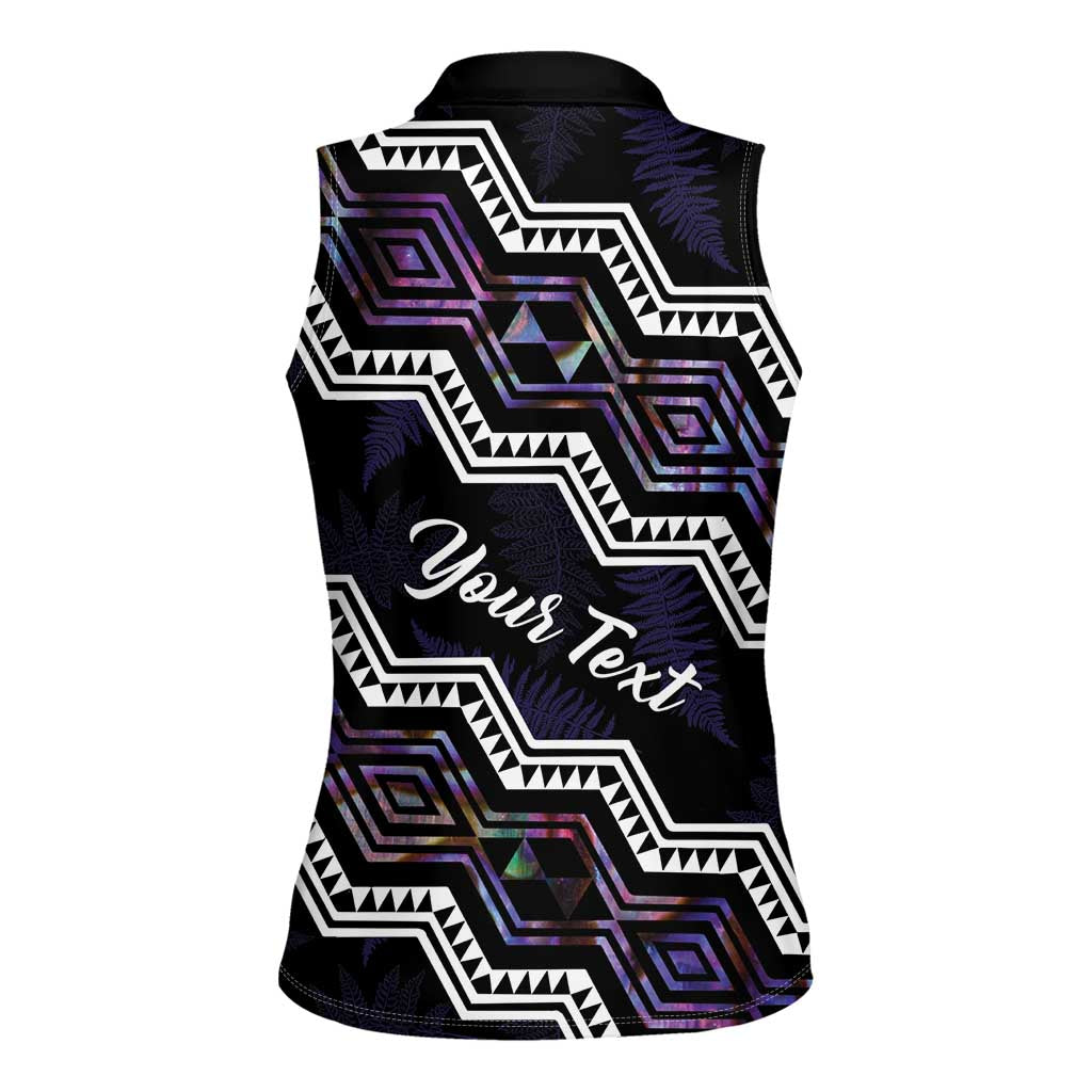 Personalised Taniko Aotearoa Mix Paua Shell Women Sleeveless Polo Shirt Niho Taniwha Lilac Glitter