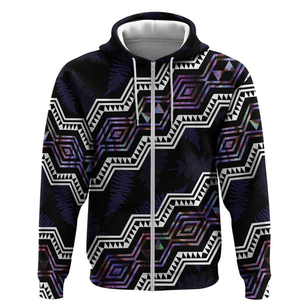 Personalised Taniko Aotearoa Mix Paua Shell Zip Hoodie Niho Taniwha Lilac Glitter LT01 Zip Hoodie Purple - Polynesian Pride