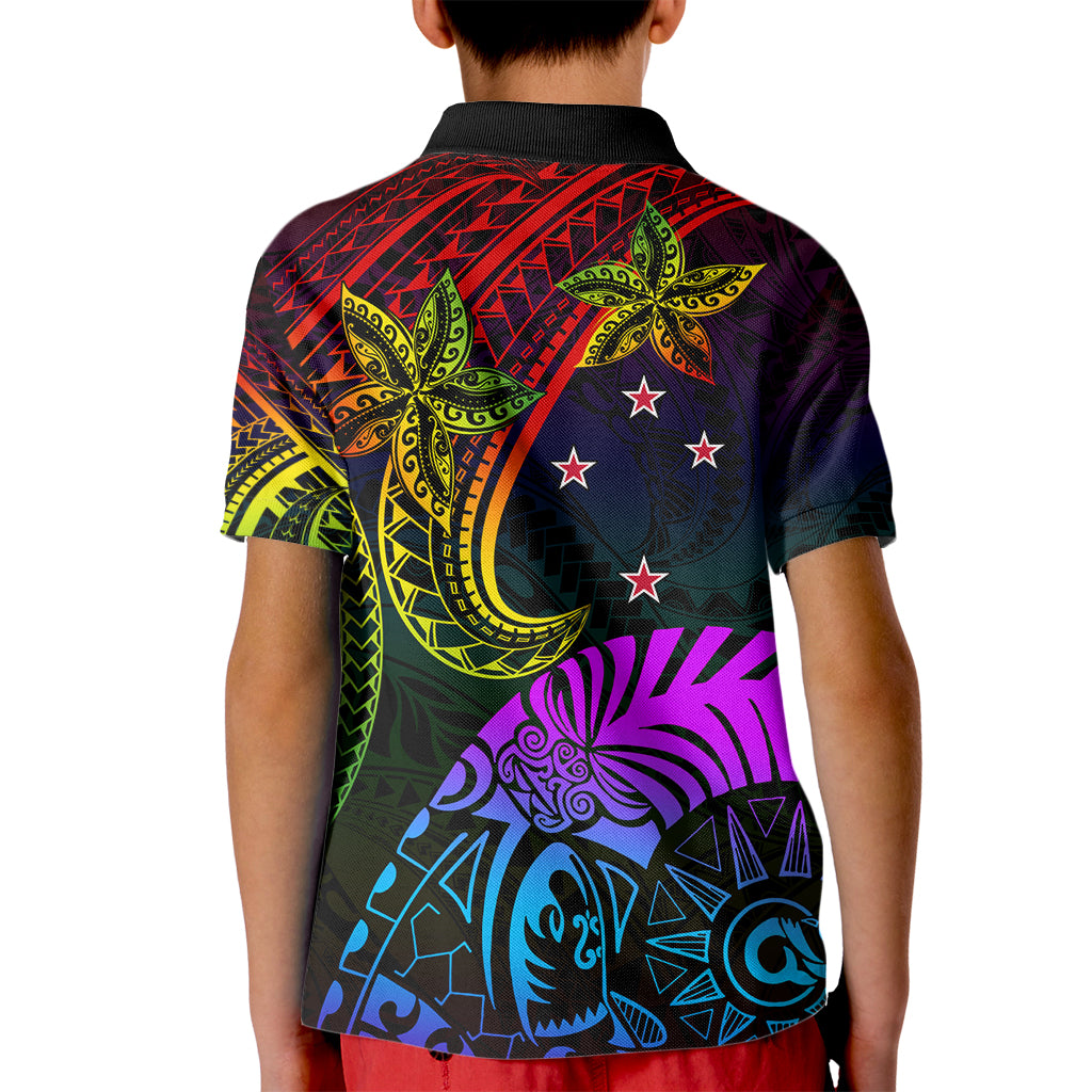 Wellington Pride Kid Polo Shirt Aotearoa Tribal Rainbow Pattern LT01 - Polynesian Pride