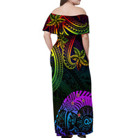 Wellington Pride Off Shoulder Maxi Dress Aotearoa Tribal Rainbow Pattern LT01 - Polynesian Pride