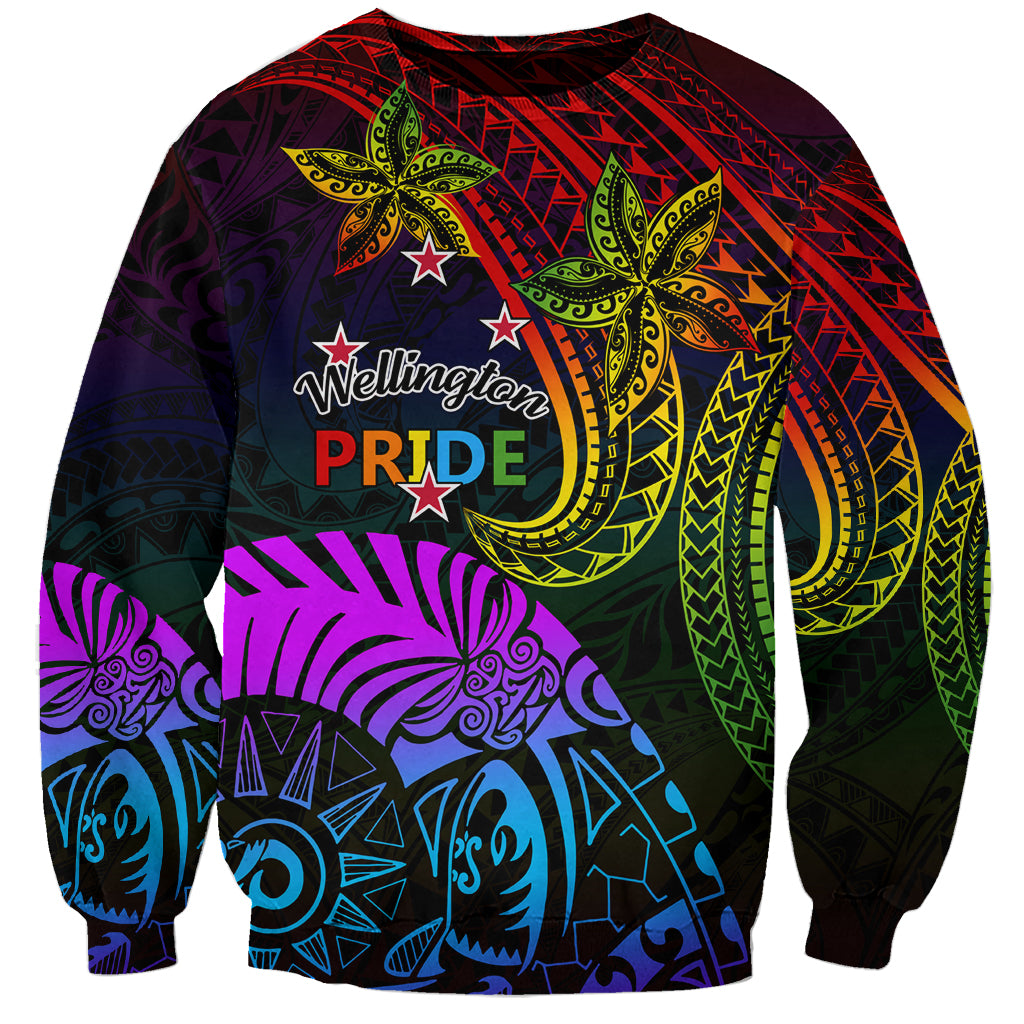Wellington Pride Sweatshirt Aotearoa Tribal Rainbow Pattern LT01 Unisex Black - Polynesian Pride