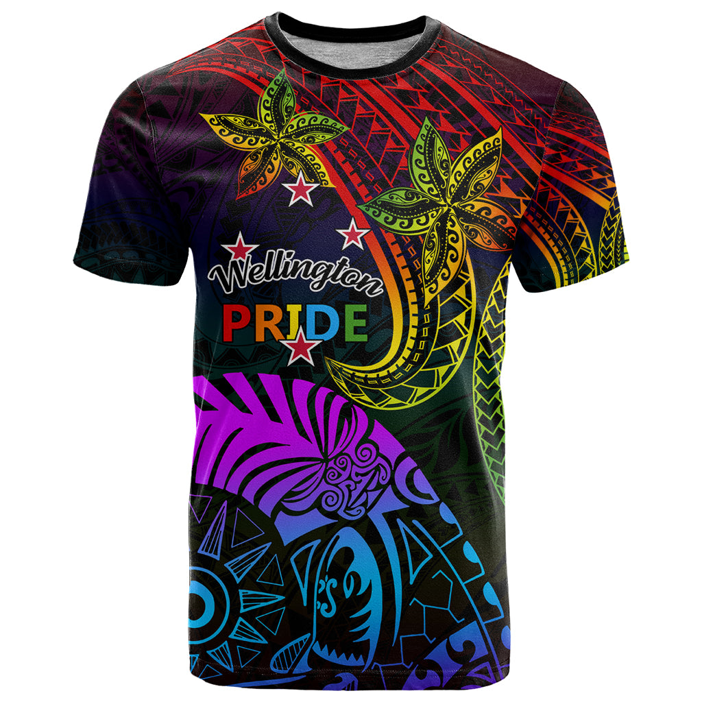 Wellington Pride T Shirt Aotearoa Tribal Rainbow Pattern LT01 Black - Polynesian Pride