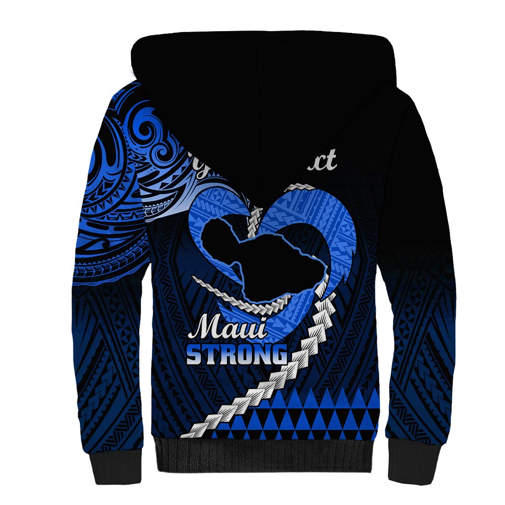 Personalised Hawaii Sherpa Hoodie Maui Be Strong Kakau Blue Version LT01 - Polynesian Pride