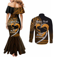 Personalised Hawaii Couples Matching Mermaid Dress and Long Sleeve Button Shirts Maui Be Strong Kakau Gold Version LT01 - Polynesian Pride