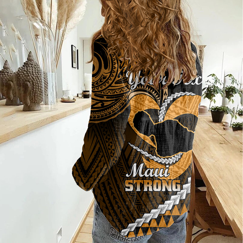 Personalised Hawaii Women Casual Shirt Maui Be Strong Kakau Gold Version LT01 - Polynesian Pride