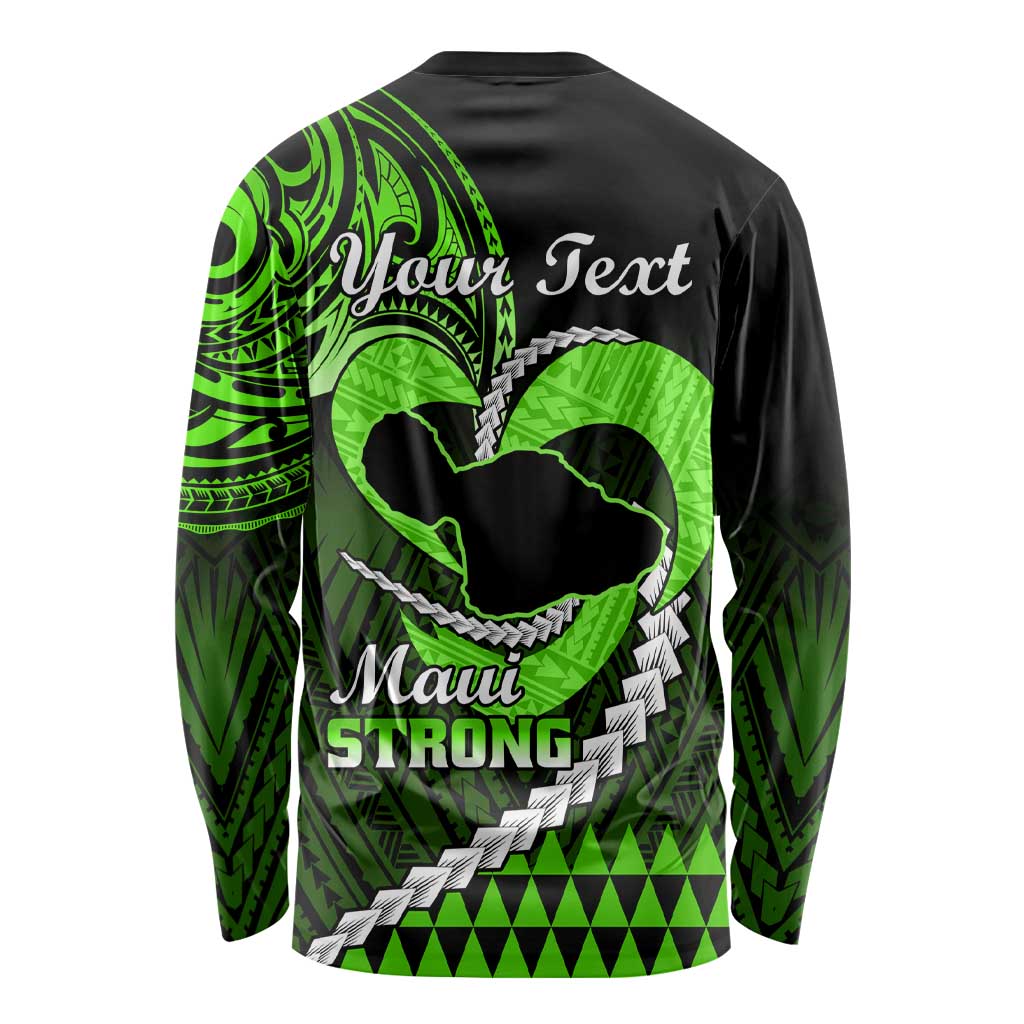 Personalised Hawaii Long Sleeve Shirt Maui Be Strong Kakau Green Version LT01