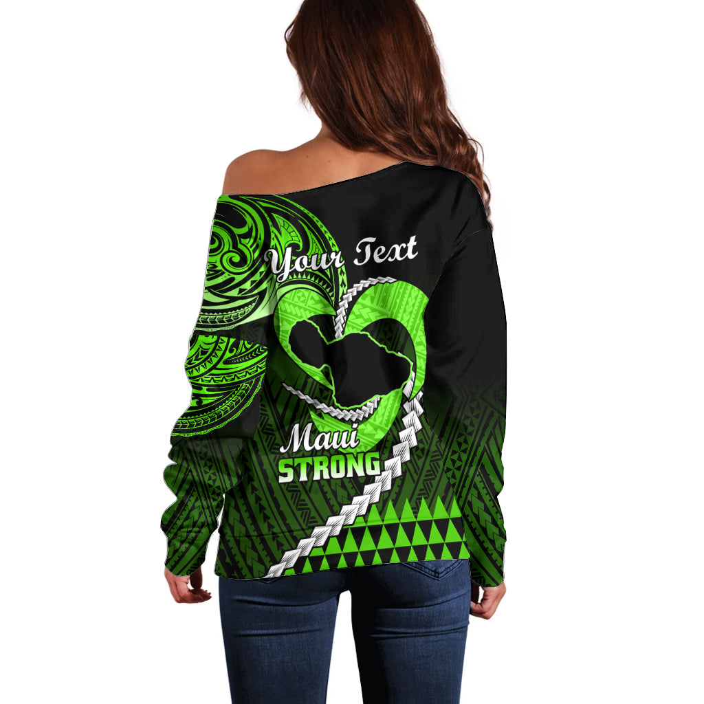 Personalised Hawaii Off Shoulder Sweater Maui Be Strong Kakau Green Version LT01 - Polynesian Pride