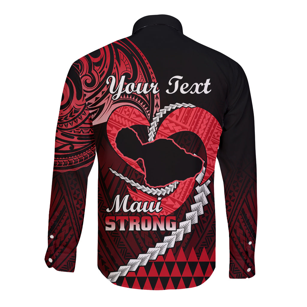 Personalised Hawaii Long Sleeve Button Shirt Maui Be Strong Kakau Red Version LT01 - Polynesian Pride