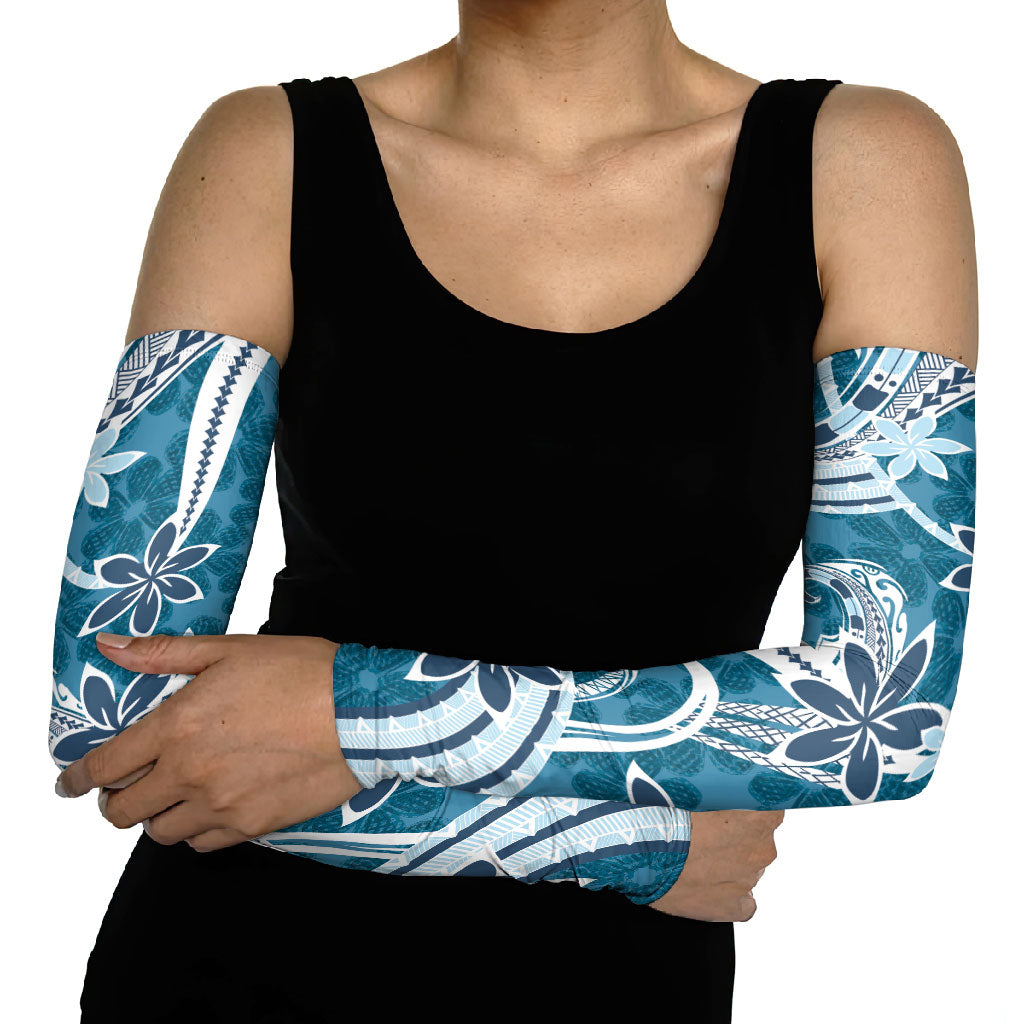 Hawaii Pupuala Plumeria Blue Arm Sleeves Polynesian Pattern LT01 - Polynesian Pride
