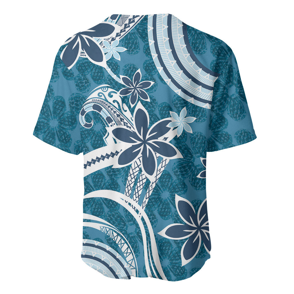 Hawaii Pupuala Plumeria Blue Baseball Jersey Polynesian Pattern LT01 - Polynesian Pride