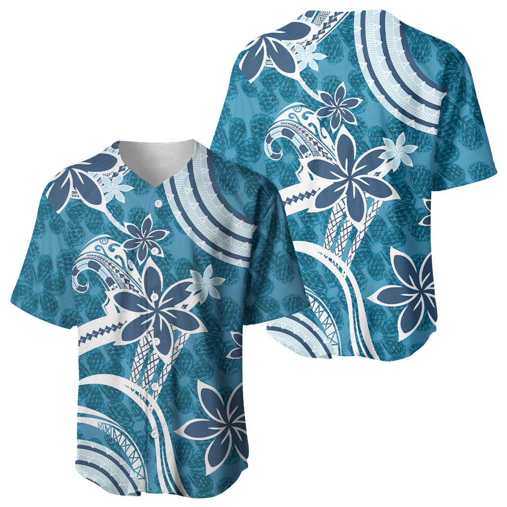 Hawaii Pupuala Plumeria Blue Baseball Jersey Polynesian Pattern LT01 - Polynesian Pride