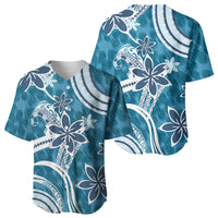 Hawaii Pupuala Plumeria Blue Baseball Jersey Polynesian Pattern LT01 - Polynesian Pride
