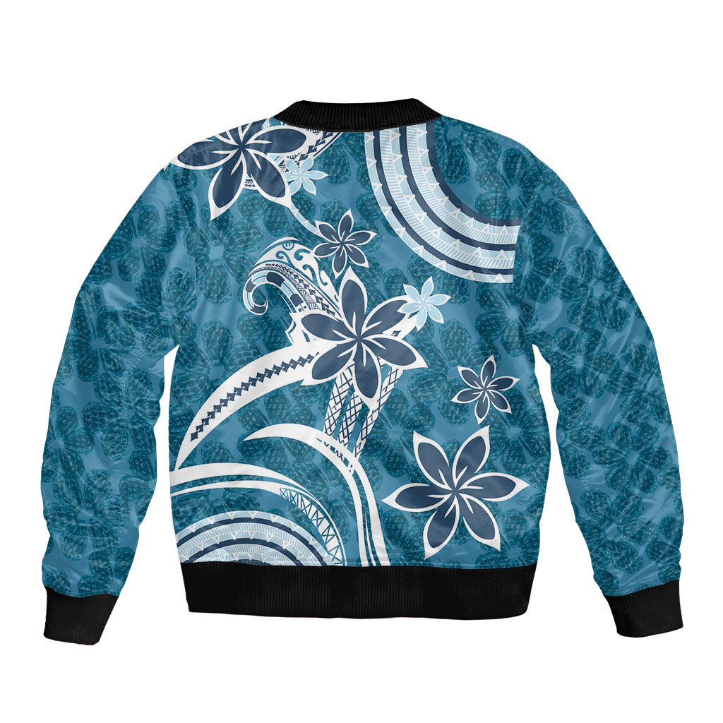 Hawaii Pupuala Plumeria Blue Bomber Jacket Polynesian Pattern LT01 - Polynesian Pride