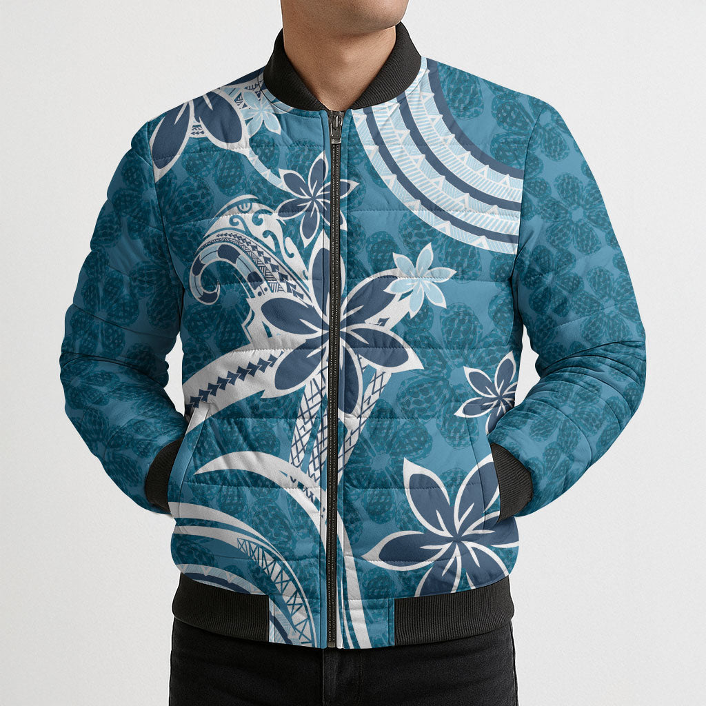 Hawaii Pupuala Plumeria Blue Bomber Puffer Jacket Polynesian Pattern LT01 - Polynesian Pride