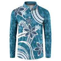 Hawaii Pupuala Plumeria Blue Button Sweatshirt Polynesian Pattern LT01 Blue - Polynesian Pride