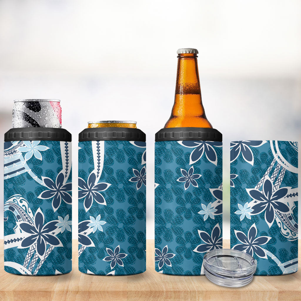 Hawaii Pupuala Plumeria Blue 4 in 1 Can Cooler Tumbler Polynesian Pattern LT01 - Polynesian Pride