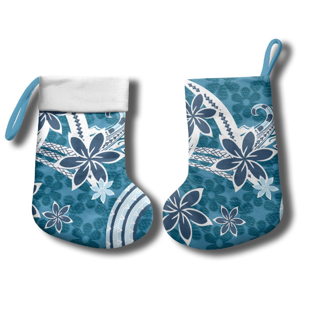 Hawaii Pupuala Plumeria Blue Christmas Stocking Polynesian Pattern LT01 - Polynesian Pride