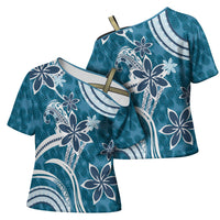 Hawaii Pupuala Plumeria Blue Cross Shoulder Shirt Polynesian Pattern LT01 - Polynesian Pride